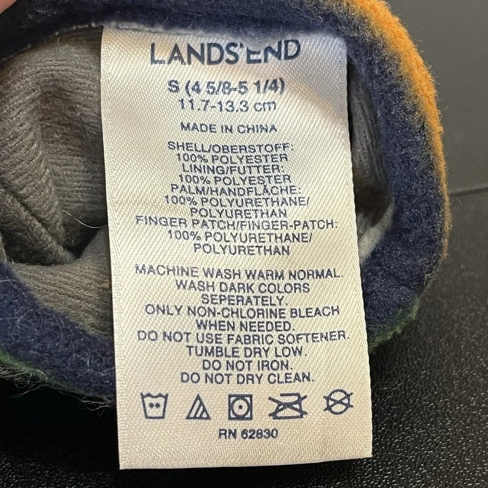 Lands' End Fleece Gloves Kids Size SMALL EZ-Grip Rainbow Stripes Gathered Wrist